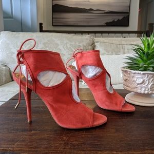👠 AQUAZZURA Sexy Thing Suede Sandals in Coral